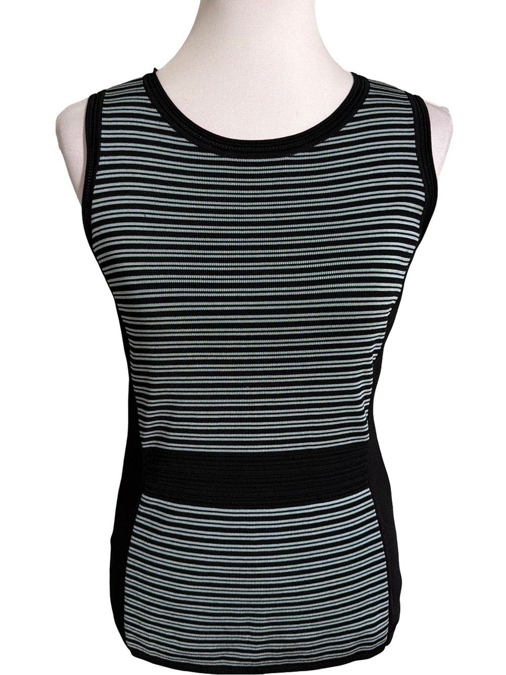 White House Black Market Black Light Blue Stripe Sleeveless Top